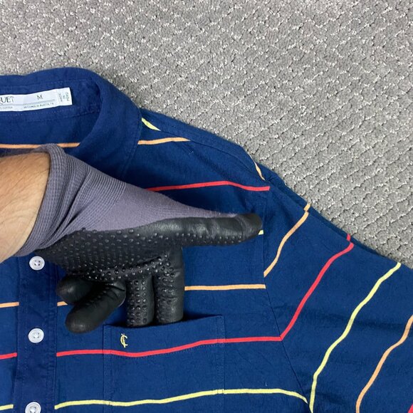 Criquet Polo Shirt Men's Medium Blue Stripe Organic Cotton Striped Preppy - Picture 3 of 10